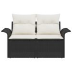 vidaXL 2-miestna záhradná pohovka so skladom a vankúšmi čierna poly ratan – Obrázok 5