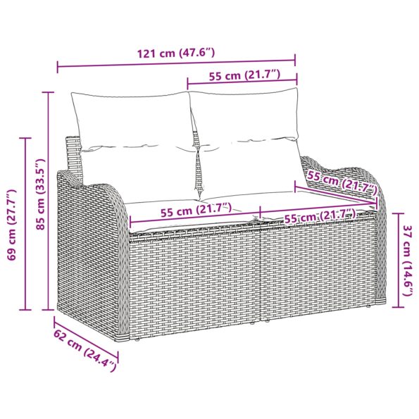 vidaXL 2-miestna záhradná pohovka s vankúšmi čierna poly ratan – Obrázok 7
