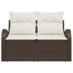 vidaXL dvojmiestna záhradná pohovka s vankúšmi hnedý poly ratan – Obrázok 3