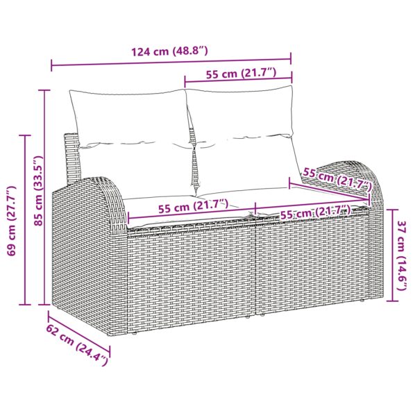 vidaXL 2-miestna záhradná pohovka s úložným priestorom a vankúšmi béžová poly ratan – Obrázok 8