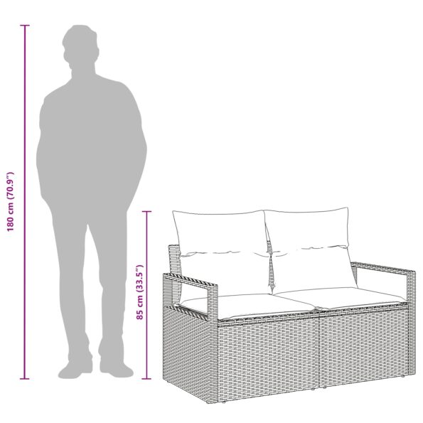 vidaXL 2-miestna záhradná pohovka s vankúšmi hnedá poly ratan – Obrázok 7