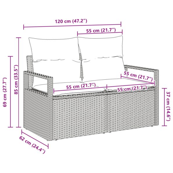 vidaXL 2-miestna záhradná pohovka s úložným priestorom a vankúšmi béžová poly ratan – Obrázok 8