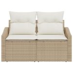 vidaXL 2-miestna záhradná pohovka so skladom a vankúšmi béžová poly ratan – Obrázok 5