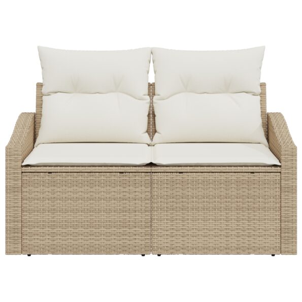 vidaXL 2-miestna záhradná pohovka so skladom a vankúšmi béžová poly ratan – Obrázok 5