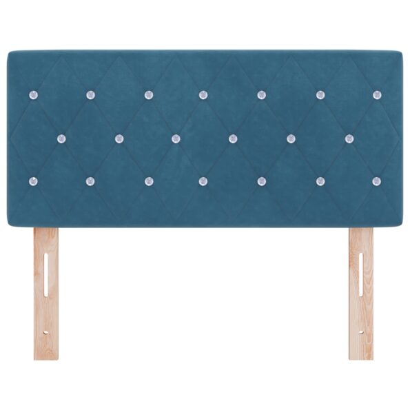 vidaXL Čelo postele s kryštáľovými gombíkmi, zamatové, tmavomodré, 90 cm – Obrázok 4