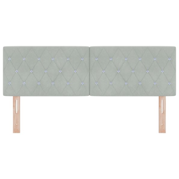 vidaXL Čelo postele s kryštáľovými gombíkmi, prešívané, svetlosivé, 140 cm, zamatové – Obrázok 4