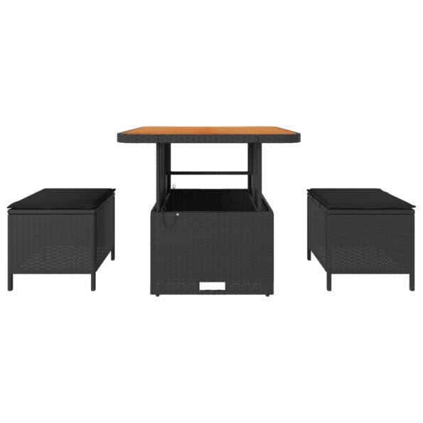 vidaXL 3-dielna záhradná jedálenská súprava s vankúšmi čierny poly ratan akácia – Obrázok 7