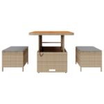 vidaXL 3-dielny záhradný jedálenský set s vankúšmi béžový poly ratan akácia – Obrázok 7