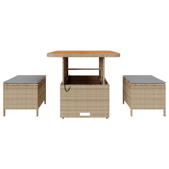 vidaXL 3-dielny záhradný jedálenský set s vankúšmi béžový poly ratan akácia – Obrázok 7