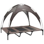 vidaXL Vyvýšená posteľ pre psa s odnímateľnou strechou Hnedá XL Oceľ – Obrázok 2