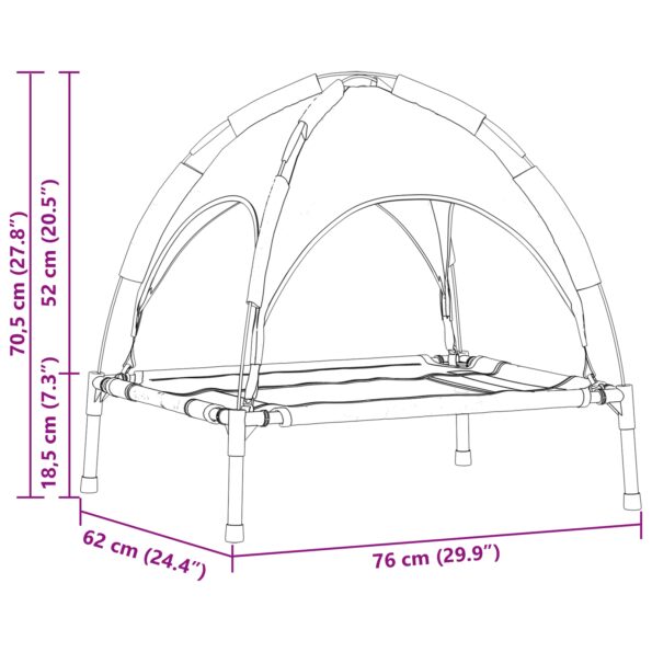 vidaXL Vyvýšená psia posteľ s odnímateľnou strechou Strieborná šedá M Kov – Obrázok 10