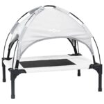 vidaXL Vyvýšená psia posteľ s odnímateľnou strechou Strieborná šedá M Kov – Obrázok 2