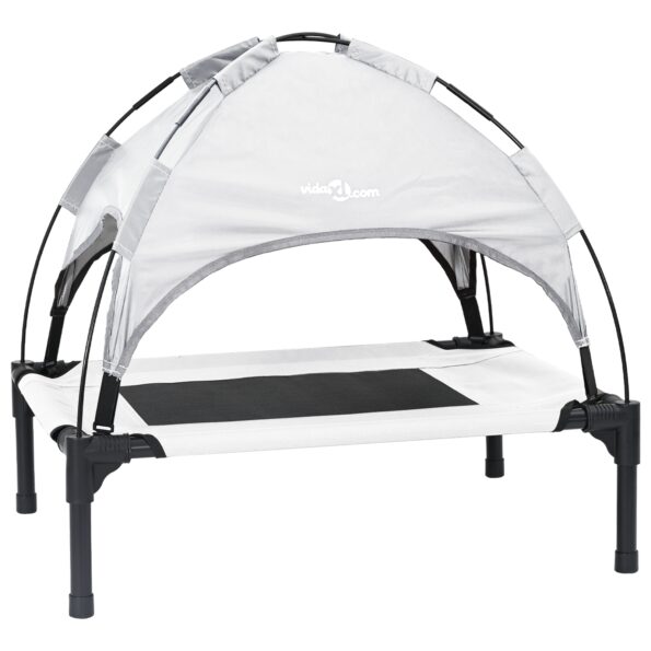 vidaXL Vyvýšená psia posteľ s odnímateľnou strechou Strieborná šedá M Kov – Obrázok 2