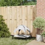 vidaXL Vyvýšená psia posteľ s odnímateľnou strechou Strieborná šedá M Kov – Obrázok 3