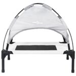 vidaXL Vyvýšená psia posteľ s odnímateľnou strechou Strieborná šedá M Kov – Obrázok 4