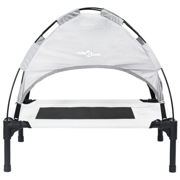 vidaXL Vyvýšená psia posteľ s odnímateľnou strechou Strieborná šedá M Kov – Obrázok 4