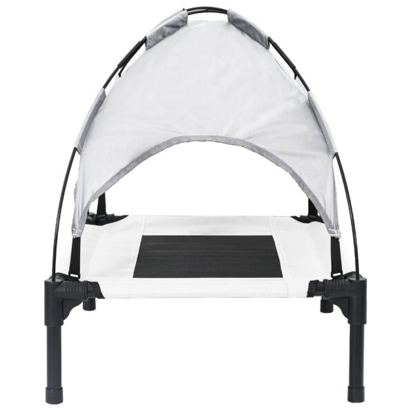 vidaXL Vyvýšená psia posteľ s odnímateľnou strechou Strieborná šedá M Kov – Obrázok 5