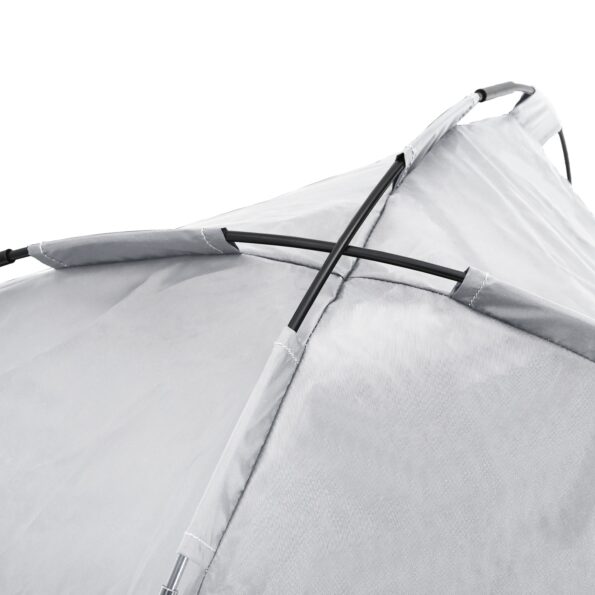 vidaXL Vyvýšená psia posteľ s odnímateľnou strechou Strieborná šedá M Kov – Obrázok 8