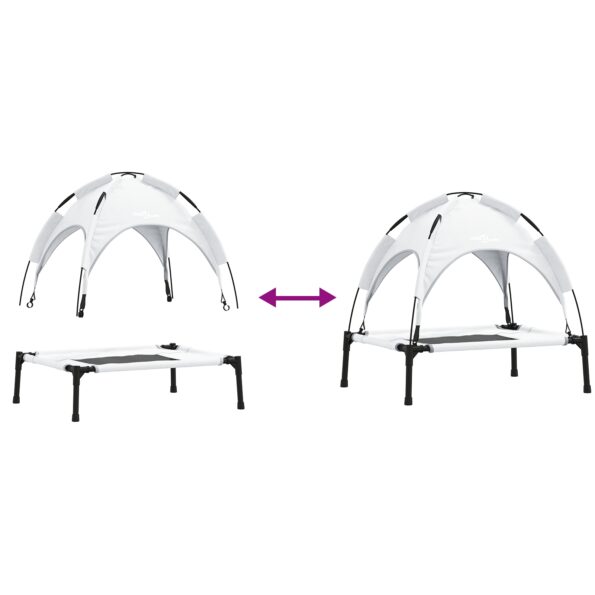 vidaXL Vyvýšená psia posteľ s odnímateľnou strechou Strieborná šedá M Kov – Obrázok 9