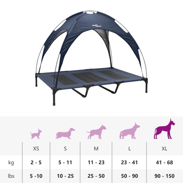 vidaXL Vyvýšená psia posteľ s odnímateľnou strechou námornícka modrá XL oceľ – Obrázok 11