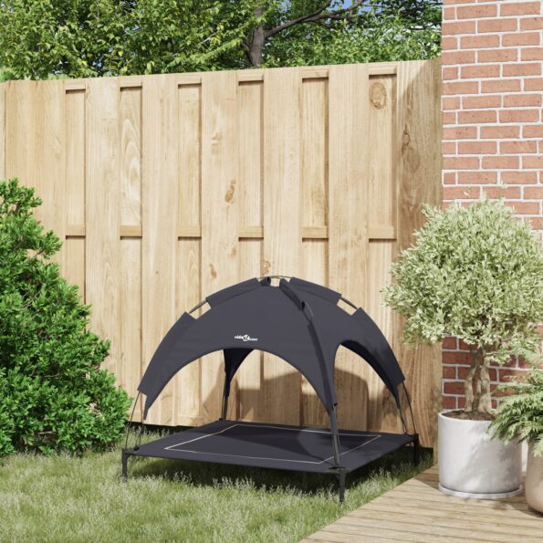 vidaXL Vyvýšená psia postel s odnímateľným prístreškom Čierna L Oceľ – Obrázok 3