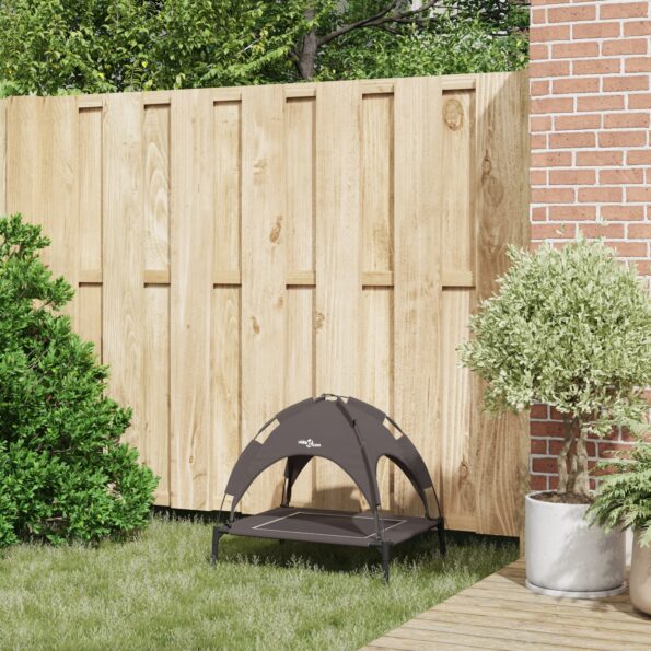 vidaXL Vyvýšená posteľ pre psa s odnímateľnou strechou Hnedá S Oceľ – Obrázok 3