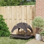 VidaXL vyvýšená psia posteľ s odnímateľnou strechou Hnedý L Oceľ – Obrázok 3