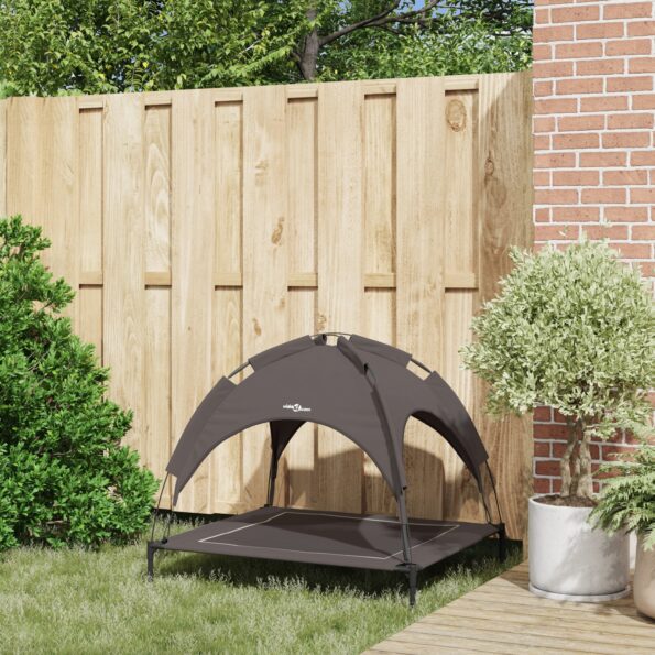 VidaXL vyvýšená psia posteľ s odnímateľnou strechou Hnedý L Oceľ – Obrázok 3