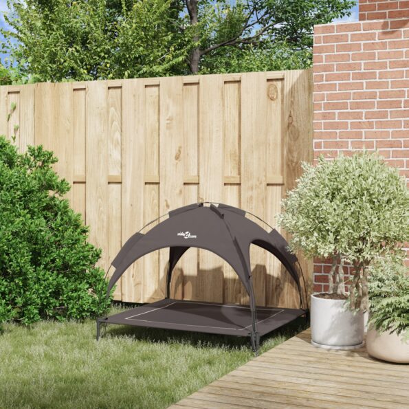 vidaXL Vyvýšená posteľ pre psa s odnímateľnou strechou Hnedá XL Oceľ – Obrázok 3