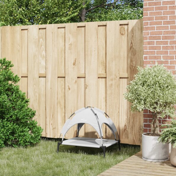 vidaXL Vyvýšená posteľ pre psa s odnímateľnou strechou Strieborná šedá Oceľ – Obrázok 3