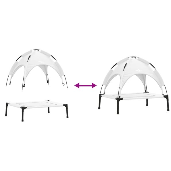vidaXL Vyvýšená posteľ pre psa s odnímateľnou strechou Strieborná šedá Oceľ – Obrázok 9