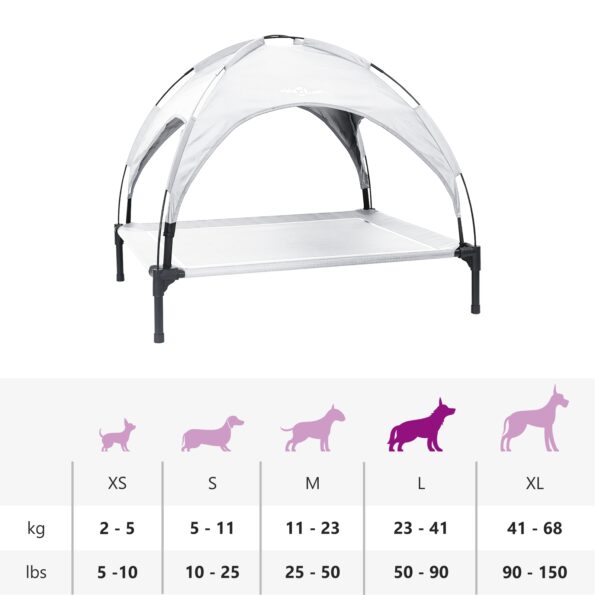 vidaXL Vyvýšená posteľ pre psa s odnímateľnou strechou Strieborná L Oceľ – Obrázok 11