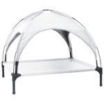 vidaXL Vyvýšená posteľ pre psa s odnímateľnou strechou Strieborná L Oceľ – Obrázok 2