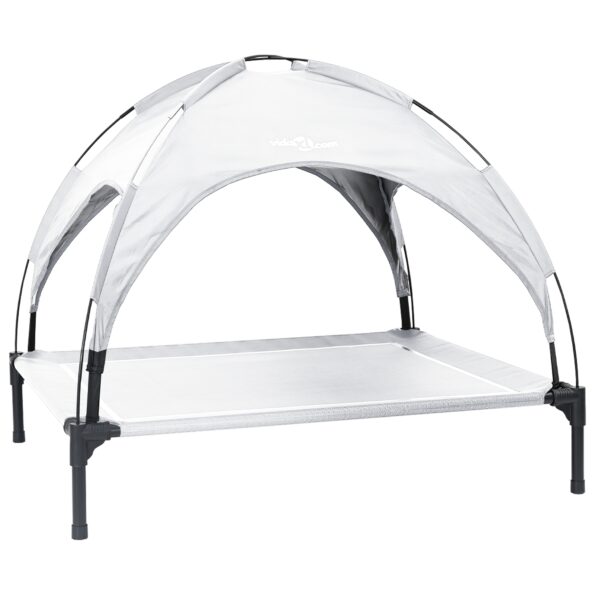 vidaXL Vyvýšená posteľ pre psa s odnímateľnou strechou Strieborná L Oceľ – Obrázok 2