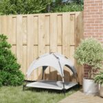 vidaXL Vyvýšená posteľ pre psa s odnímateľnou strechou Strieborná L Oceľ – Obrázok 3