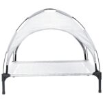 vidaXL Vyvýšená posteľ pre psa s odnímateľnou strechou Strieborná L Oceľ – Obrázok 4