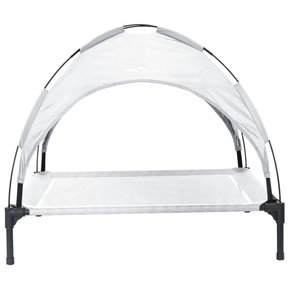 vidaXL Vyvýšená posteľ pre psa s odnímateľnou strechou Strieborná L Oceľ – Obrázok 4