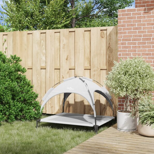 vidaXL Vyvýšená psia posteľ so strechou strieborná šedá XL oceľ – Obrázok 3