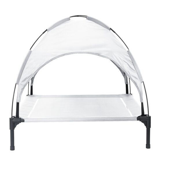 vidaXL Vyvýšená psia posteľ so strechou strieborná šedá XL oceľ – Obrázok 5