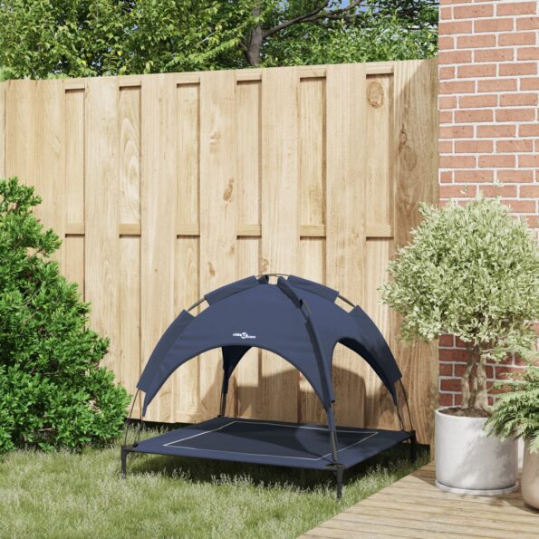 vidaXL Vyvýšená psia posteľ s odnímateľnou strechou Námornícka modrá L Oceľ – Obrázok 3