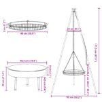 vidaXL Stojan na varenie na ohni s grilovacou mriežkou a ohňovou táckou 170 cm – Obrázok 9