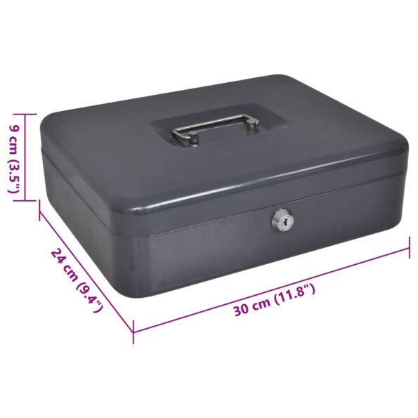 vidaXL Pokladnica so zámkom Tmavo šedá 30 x 24 x 9 cm Oceľ – Obrázok 5