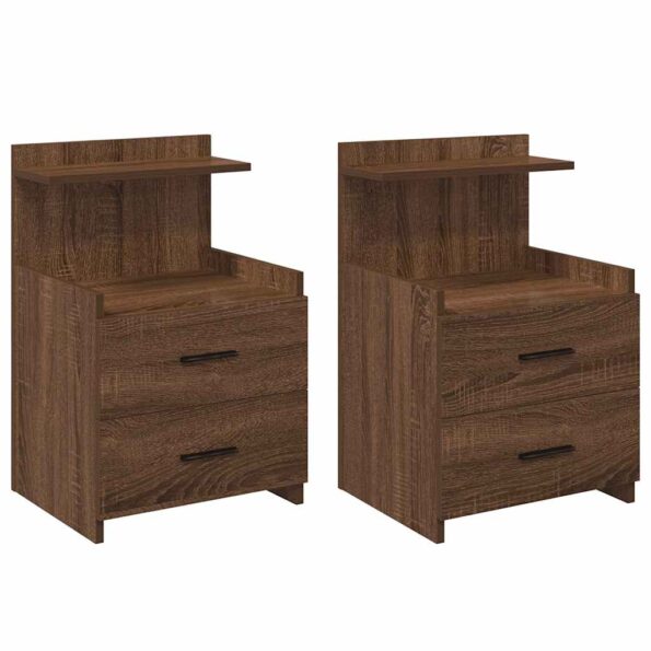 858645_2.jpg vidaXL Nočné stolíky 2 ks s 2 zásuvkami hnedý dub 40x36,5x62 cm – Obrázok 2