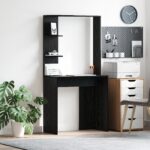 vidaXL Čierny drevený stôl Čierny dub Sólne drevo, MDF Kompaktný