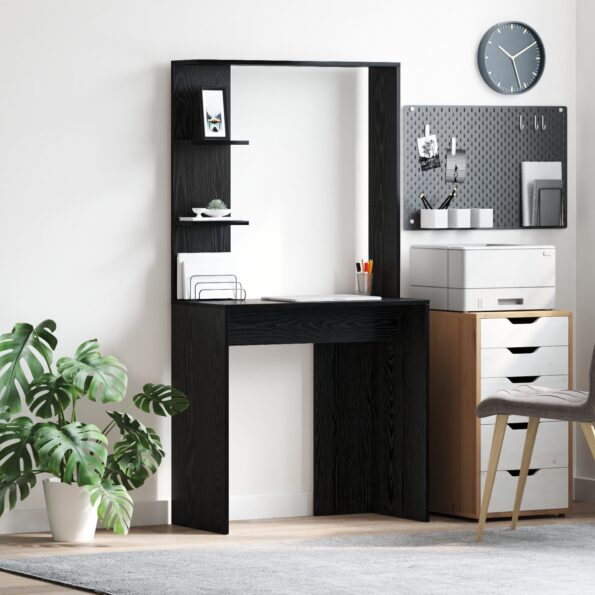 vidaXL Čierny drevený stôl Čierny dub Sólne drevo, MDF Kompaktný – Obrázok 1