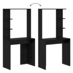 vidaXL Čierny drevený stôl Čierny dub Sólne drevo, MDF Kompaktný – Obrázok 8