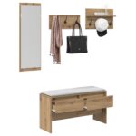 vidaXL 4-dielny set nábytku do chodby z dubovej drevotriesky – Obrázok 3