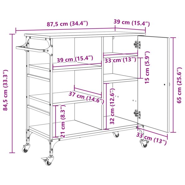 vidaXL Kuchynský vozík Umelecký dub 87.5x38.5x84.5 cm Kompozitné drevo – Obrázok 13