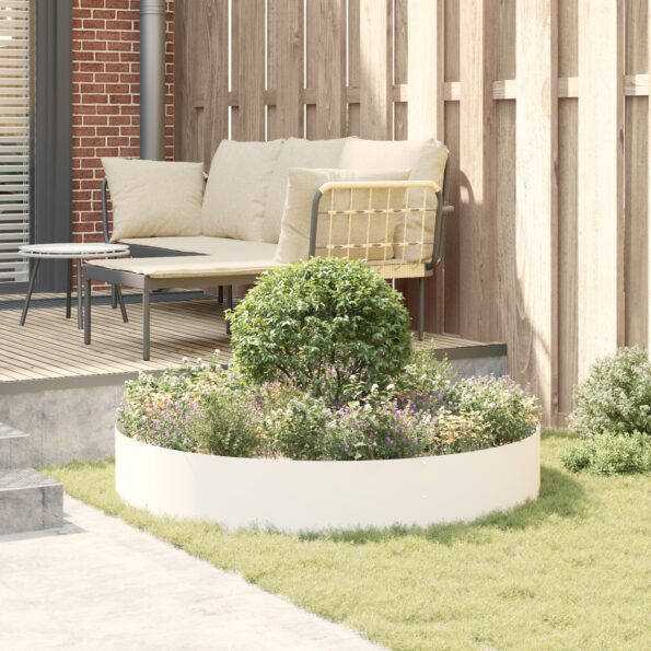 vidaXL Biely kovový kvetináč Biely Kov Veľký Biely kvetináč Okrúhly – Obrázok 4