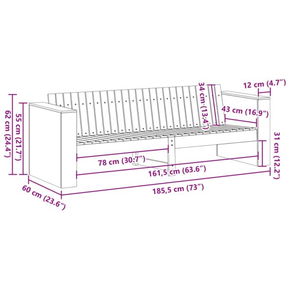 vidaXL Záhradná pohovka pre 3 osoby Prírodná Pevné borovicové drevo – Obrázok 8